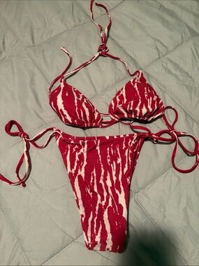 A Classy Chic Boutique Red & White Zebra Print String Bikini